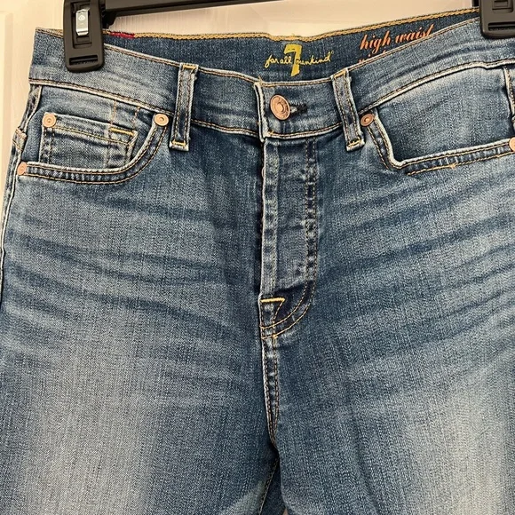 7 For All Mankind Medium Blue Flare High Waisted Jeans - Picture 2 of 11